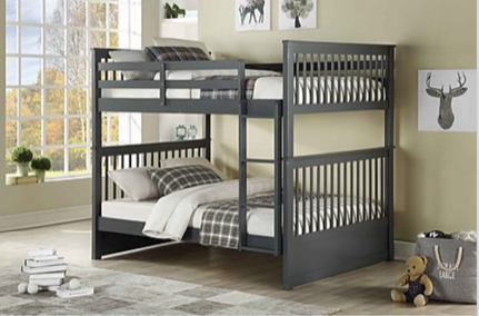 DOUBLE/ DOUBLE- (123 GREY)- WOOD BUNK BED