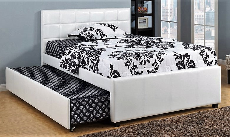 TWIN (SINGLE) SIZE- (124 WHITE)- LEATHER- BED FRAME- WITH TRUNDLE
