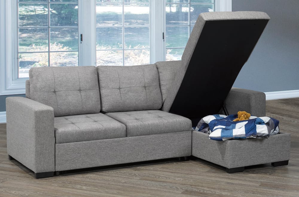(1245 GREY)- REVERSIBLE- FABRIC SECTIONAL SOFA- WITH PULL OUT BED