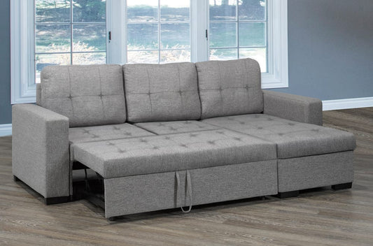 (1245 GREY)- REVERSIBLE- FABRIC SECTIONAL SOFA- WITH PULL OUT BED