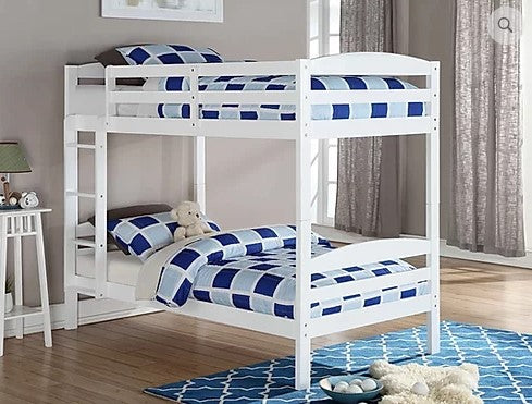 TWIN/ TWIN- (124 WHITE)- DETACHABLE- WOOD BUNK BED- INVENTORY CLEARANCE