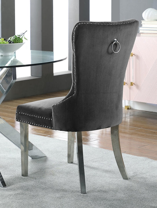 (1260 GREY- 2 PACK)- VELVET FABRIC DINING CHAIRS