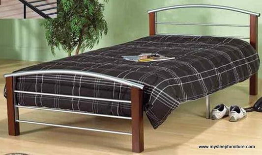 TWIN (SINGLE) SIZE- (127 SILVER)- METAL- BED FRAME- WITH SLATTED PLATFORM