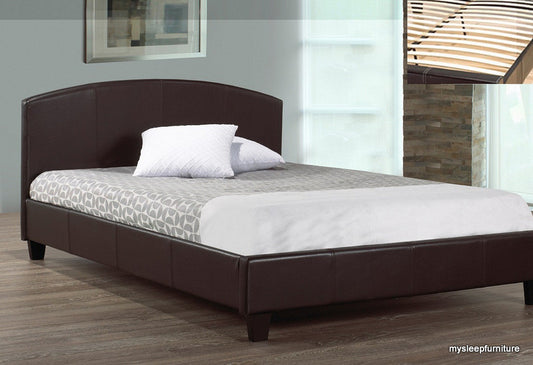 TWIN (SINGLE) SIZE- (133 ESPRESSO DISCO)- LEATHER BED FRAME- WITH SLATS- INVENTORY CLEARANCE