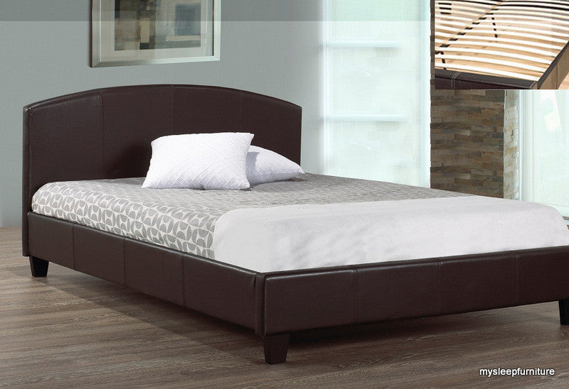 DOUBLE (FULL) SIZE- (133 ESPRESSO)- PU LEATHER- BED FRAME- WITH SLATS