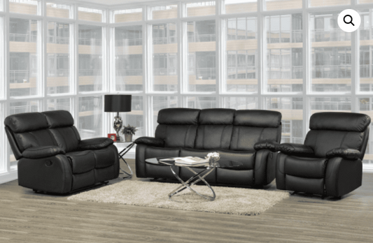 (1420 BLACK SLC) - LEATHER MATCH - RECLINER SOFA SET- OUT OF STOCK UNTIL JULY 15, 2023