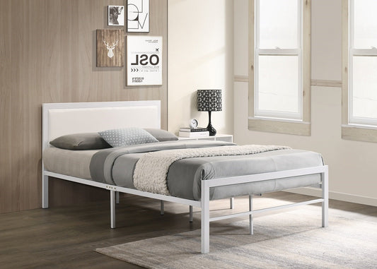 TWIN (SINGLE) SIZE- (142 OFF- WHITE)- METAL- BED FRAME- WITH SLATTED PLATFORM