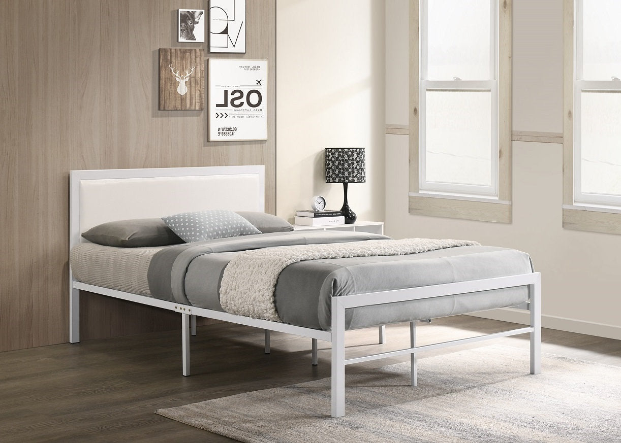 QUEEN SIZE- (142 OFF- WHITE)- METAL- BED FRAME- WITH SLATTED PLATFORM