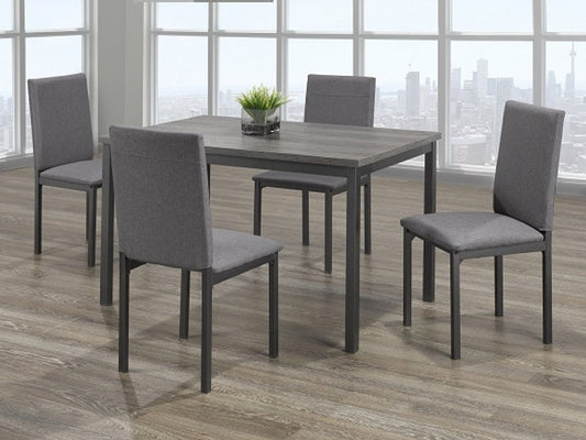 (1526 GREY- 5)- WOOD + METAL- DINING TABLE- WITH 4 CHAIRS