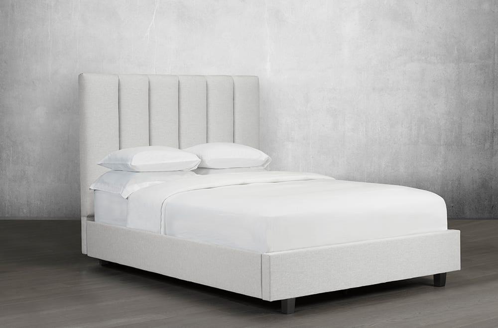 KING SIZE- (153R OFF WHITE)- LINEN FABRIC- CANADIAN MADE- BED FRAME- WITH SLATS- (DELIVERY AFTER 2 MONTHS)