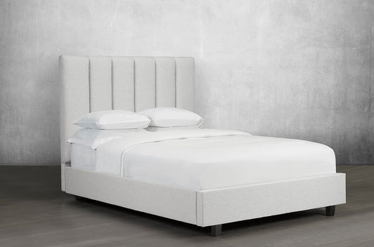 KING SIZE- (153R OFF WHITE)- LINEN FABRIC- CANADIAN MADE- BED FRAME- WITH SLATS- (DELIVERY AFTER 2 MONTHS)
