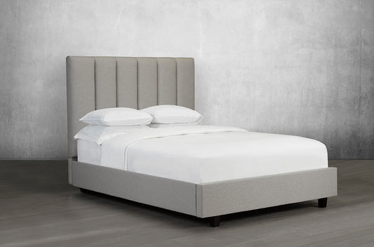 DOUBLE (FULL) SIZE- (153R GREY)- LINEN FABRIC- CANADIAN MADE- BED FRAME- WITH SLATS- (DELIVERY AFTER 2 MONTHS)