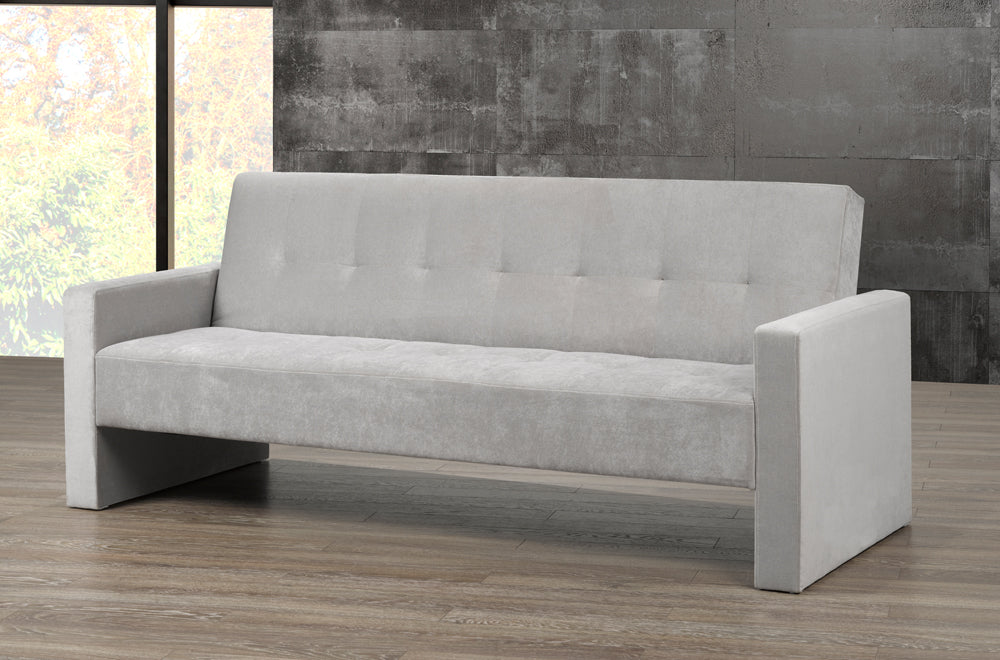 (1540R SILVER GREY)- VELVET FABRIC- CANADIAN MADE- KLIK KLAK SOFA BED- WITH ARMS- delivery after 1 month