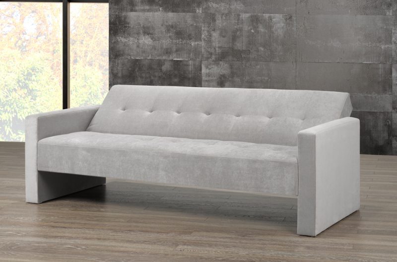 (1540R SILVER GREY)- VELVET FABRIC- CANADIAN MADE- KLIK KLAK SOFA BED- WITH ARMS- delivery after 1 month