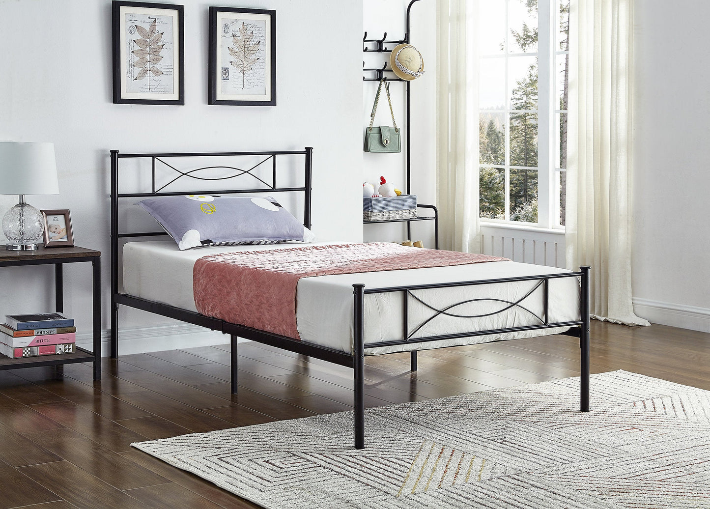 DOUBLE (FULL) SIZE- (154 BLACK)- METAL- BED FRAME- WITH SLATS