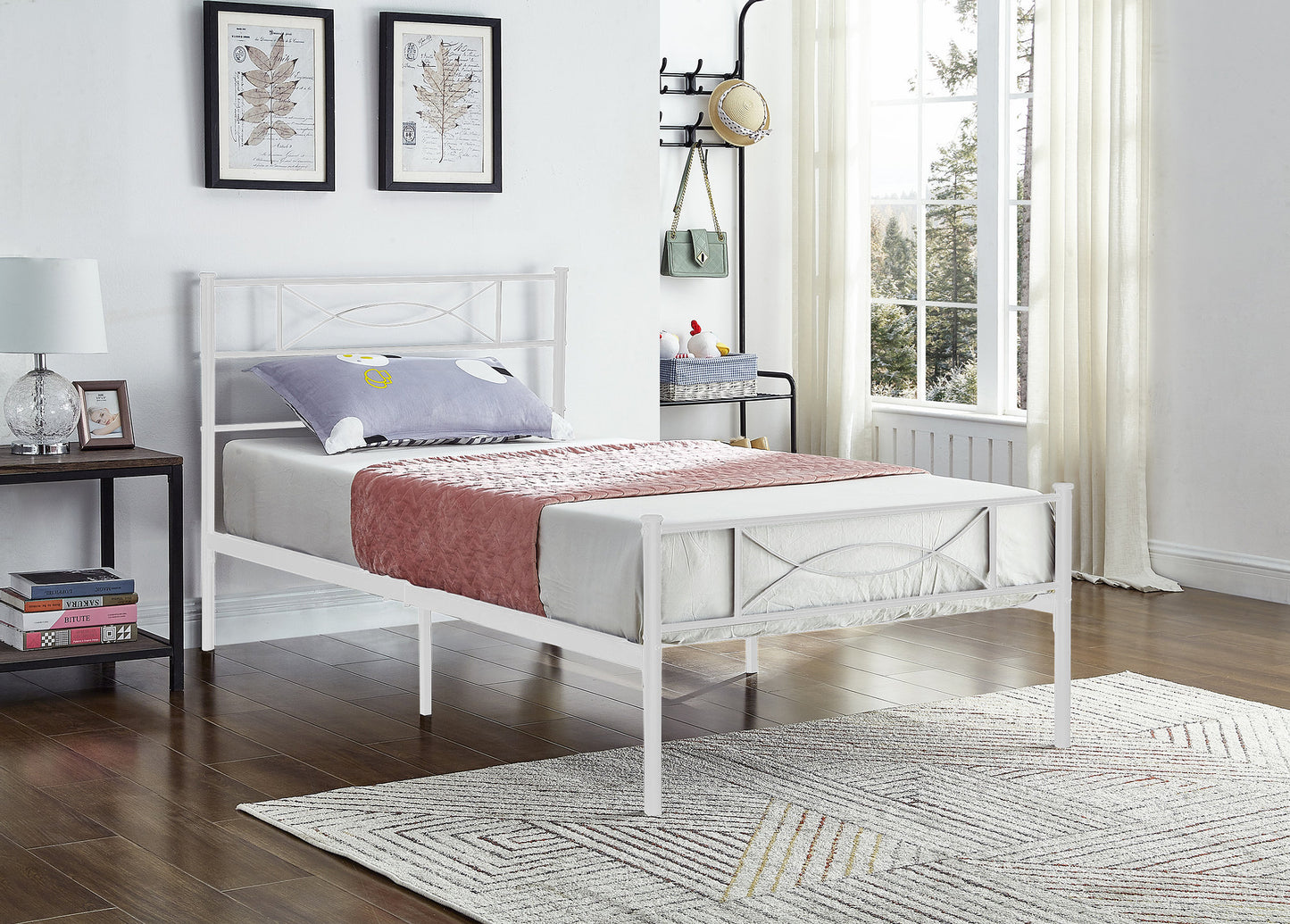 TWIN (SINGLE) SIZE- (154 WHITE)- METAL BED FRAME- WITH SLATS- INVENTORY CLEARANCE