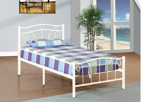 TWIN (SINGLE) SIZE- (155 WHITE)- METAL- BED FRAME- WITH SLATTED PLATFORM