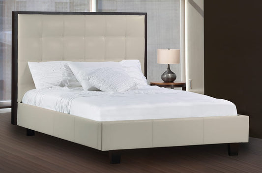 DOUBLE (FULL) SIZE- (163R IVORY)- BONDED LEATHER- CANADIAN MADE- BED FRAME- WITH SLATS