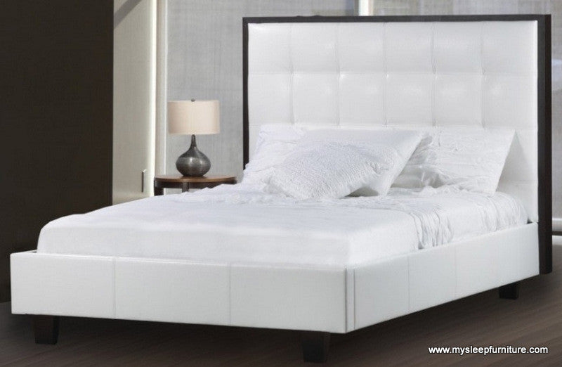 QUEEN SIZE- (163R WHITE)- BONDED LEATHER- CANADIAN MADE- BED FRAME- WITH SLATS