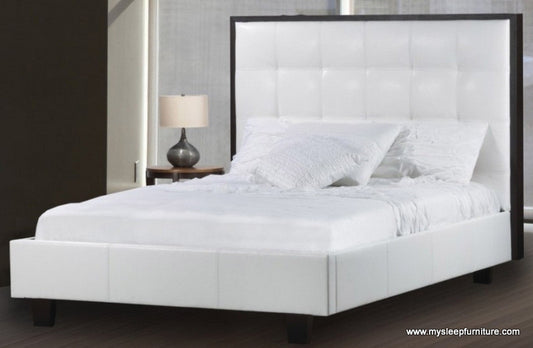 QUEEN SIZE- (163R WHITE)- BONDED LEATHER- CANADIAN MADE- BED FRAME- WITH SLATS