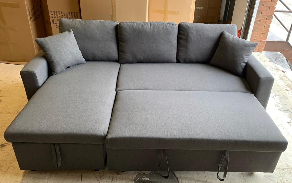 (1642 GREY)- REVERSIBLE- FABRIC SECTIONAL SOFA WITH PULL OUT BED