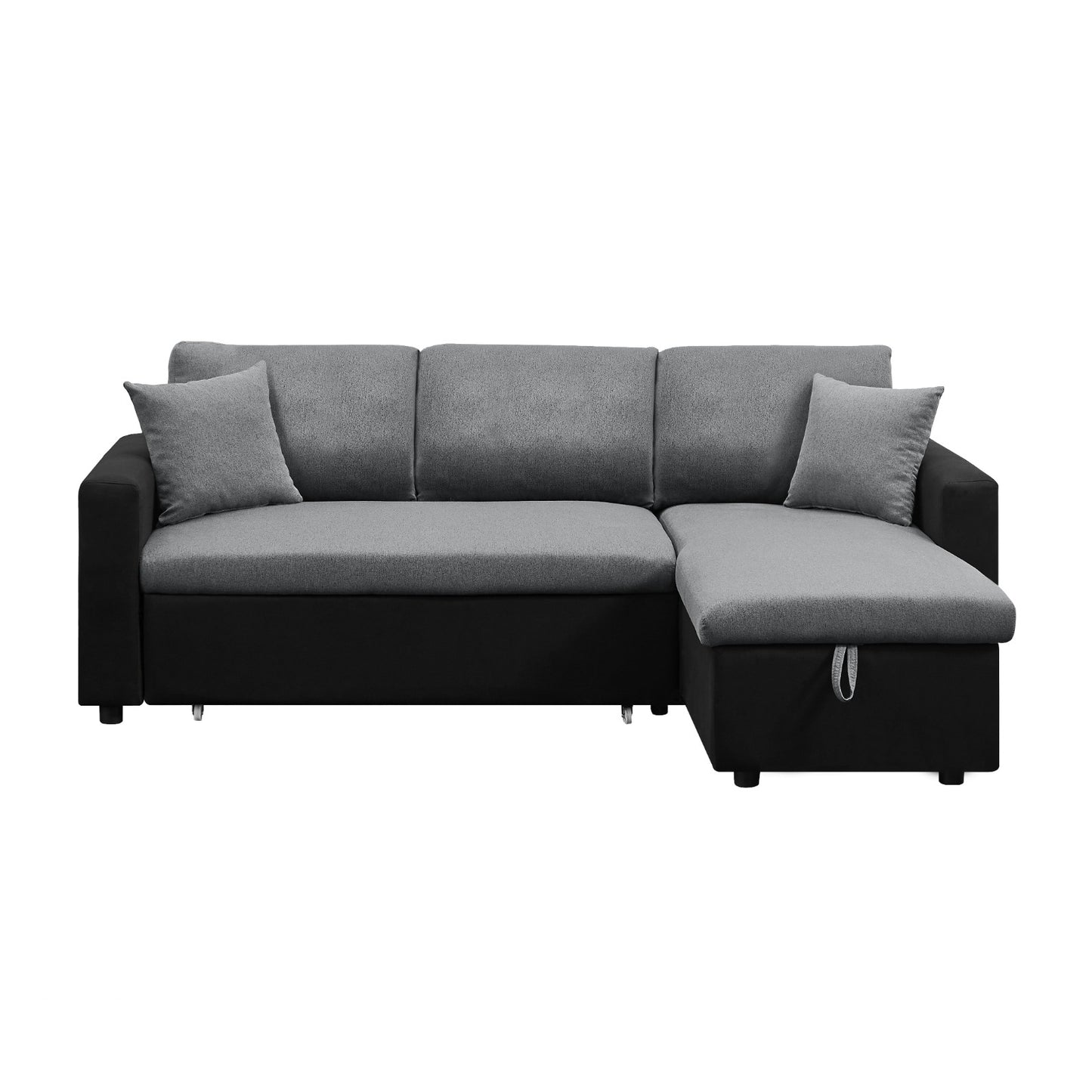 (1642 TWO TONE GREY/ BLACK)- REVERSIBLE- FABRIC SECTIONAL SOFA WITH PULL OUT BED