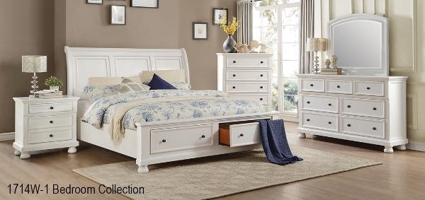 QUEEN SIZE- (1714 WHITE)- WOOD- 8 PC.- BEDROOM SET- WITH DRAWERS