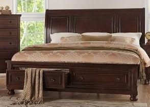 QUEEN SIZE- (1718NC CHERRY- 1)- WOOD BED FRAME- WITH DRAWERS- WITH SLATS