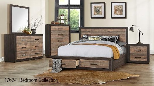 QUEEN SIZE- (1762 RUSTIC EBONY- 8 PC.)- WOOD- BEDROOM SET- WITH DRAWERS