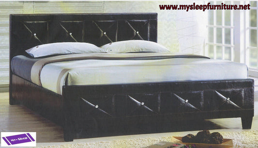QUEEN SIZE- (177 BLACK)- LEATHER- CRYSTAL TUFTED- BED FRAME