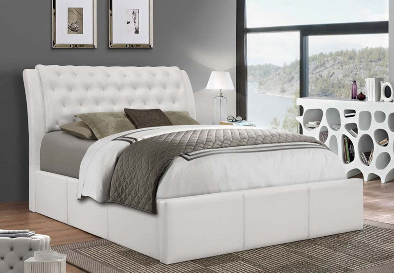 KING SIZE- (IF- 187 WHITE)- LEATHER- BED FRAME- WITH SLATS
