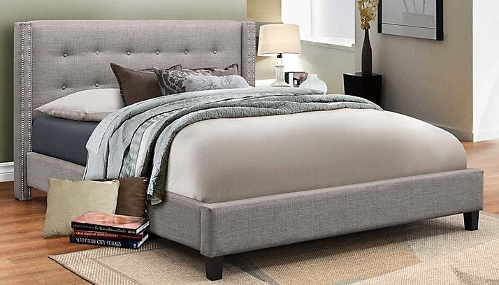 QUEEN SIZE- (189 LIGHT GREY)- FABRIC- BED FRAME- WITH SLATS