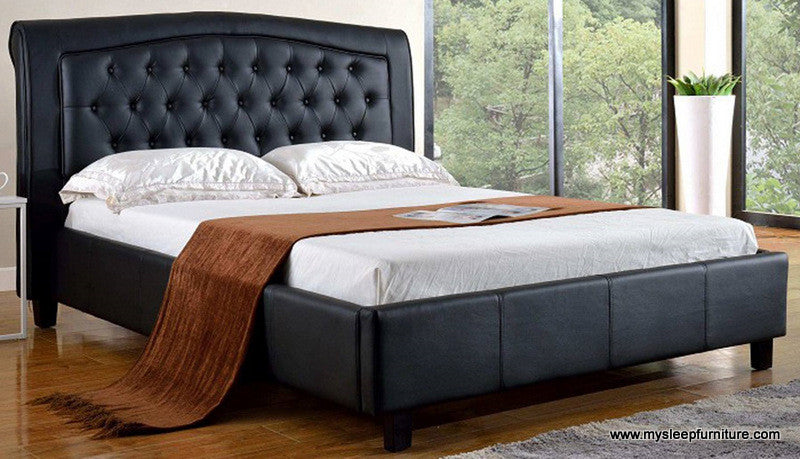 QUEEN SIZE- (192 BLACK)- LEATHER- BED FRAME- WITH SLATS