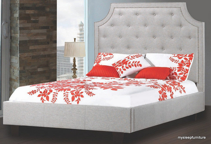 QUEEN SIZE- (198R LIGHT GREY)- FABRIC- CANADIAN MADE- BED FRAME- WITH SLATS- (DELIVERY AFTER 2 MONTHS)