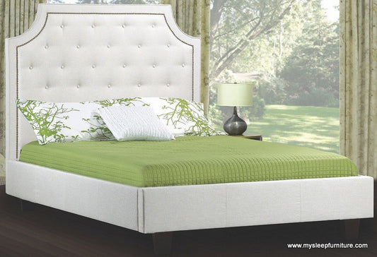 QUEEN SIZE- (198R OFF- WHITE)- FABRIC- CANADIAN MADE- BED FRAME- WITH SLATS- (DELIVERY AFTER 2 MONTHS)