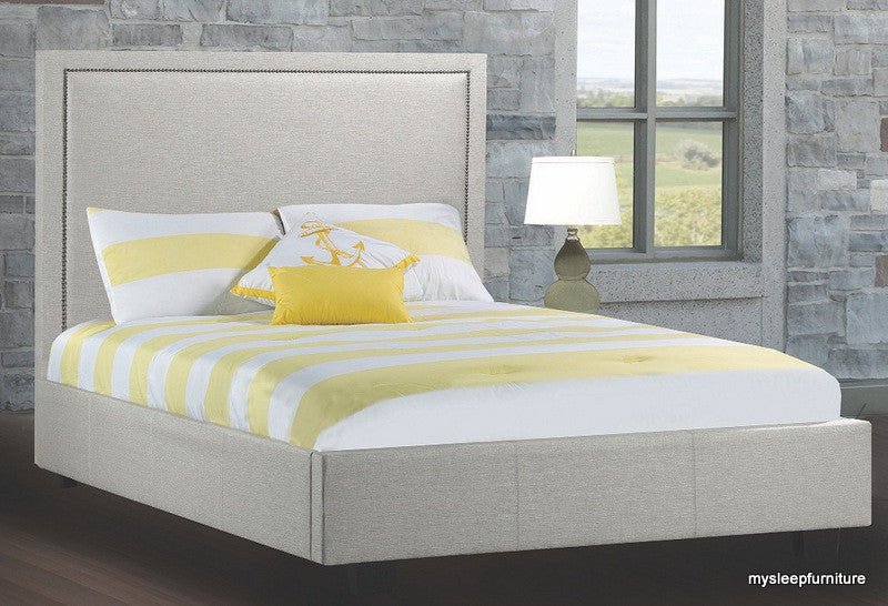 (199R) FABRIC CANADIAN MADE BED FRAME WITH WOOD SLATS DOUBLE, QUE