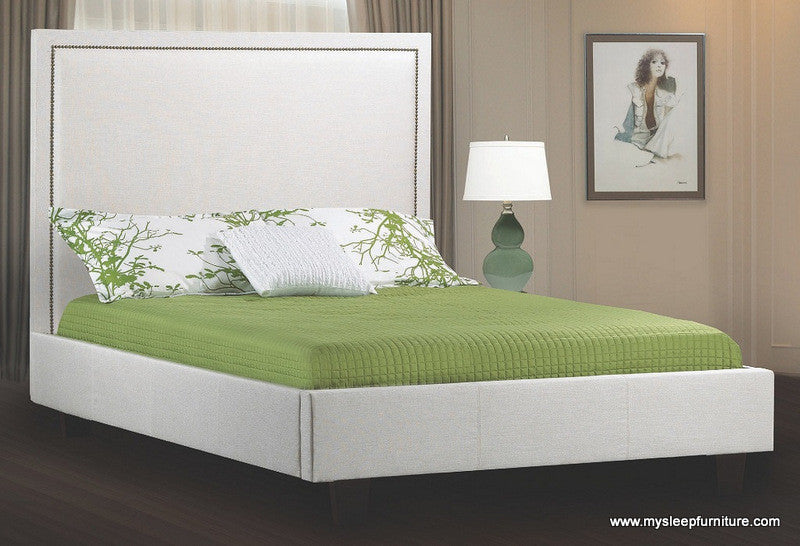 (199R)- FABRIC- CANADIAN MADE- BED FRAME- WITH WOOD SLATS- DOUBLE, QUEEN, KING SIZES