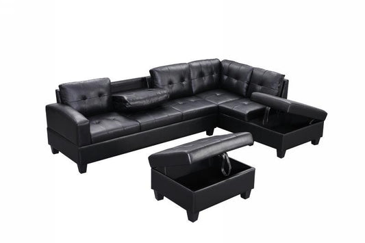 (2019 BLACK RHF)- LEATHER SECTIONAL SOFA- with ottoman
