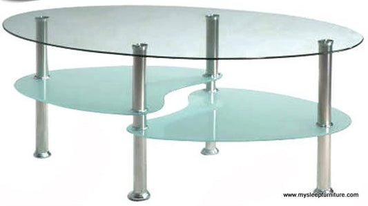 (2005 CLEAR)- GLASS COFFEE TABLE- WITH SHELVES- INVENTORY CLEARANCE