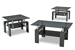 (2011 BLACK- 3)- GLASS COFFEE TABLE- WITH 2 SIDE TABLES- INVENTORY CLEARANCE