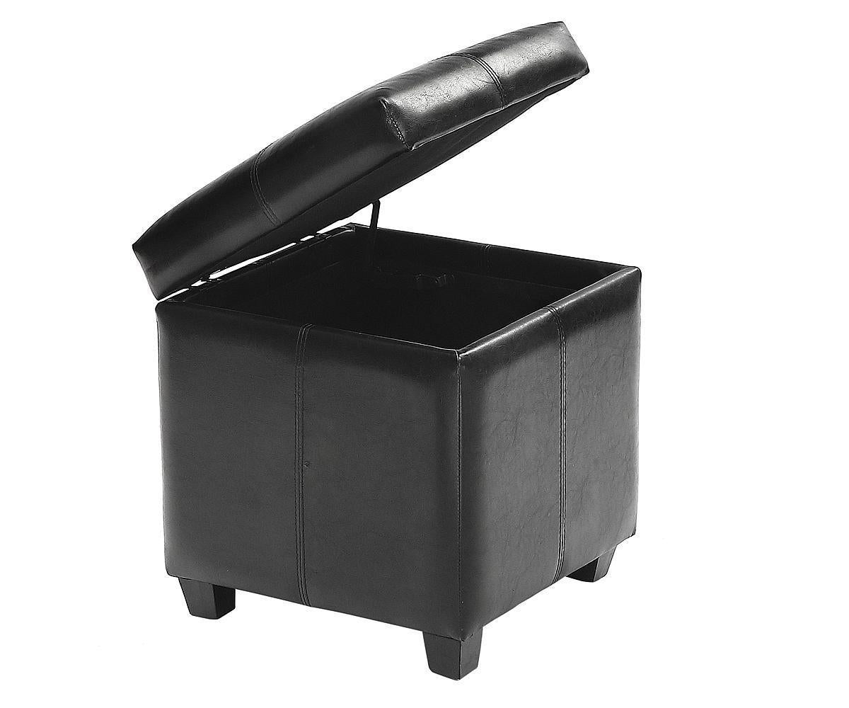 (2012 BLACK )- LEATHER- SQUARE STORAGE OTTOMAN