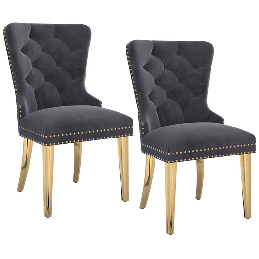 (MIZAL GREY AND GOLD- 2 PACK)- VELVET FABRIC ACCENT/ DINING CHAIRS