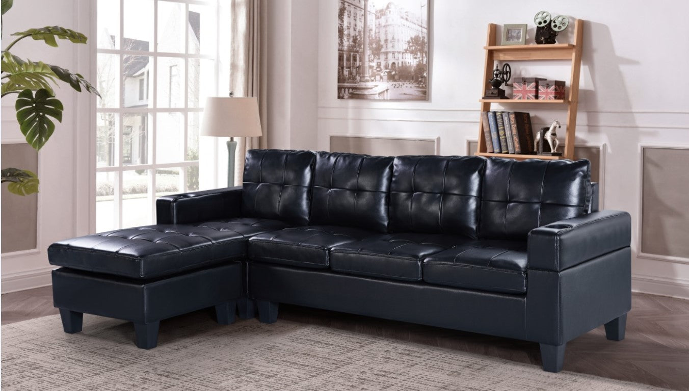 (2022 BLACK)- REVERSIBLE-  LEATHER SECTIONAL SOFA