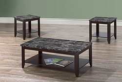 (2025 ESPRESSO- 3) -  MARBLE LOOK- COFFEE TABLE- WITH 2 END TABLES