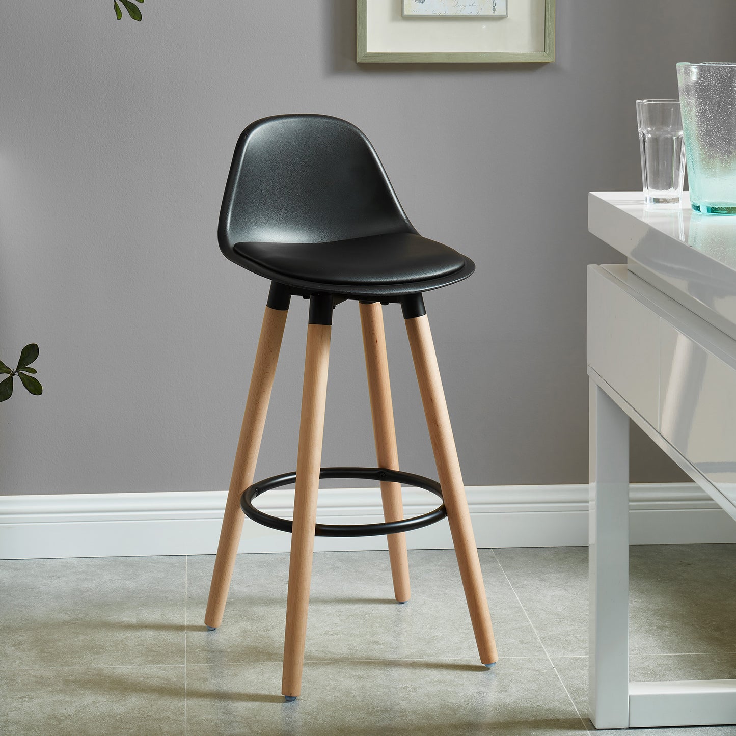 (DIABLO BLACK - 2 PACK) - LEATHER COUNTER STOOLS