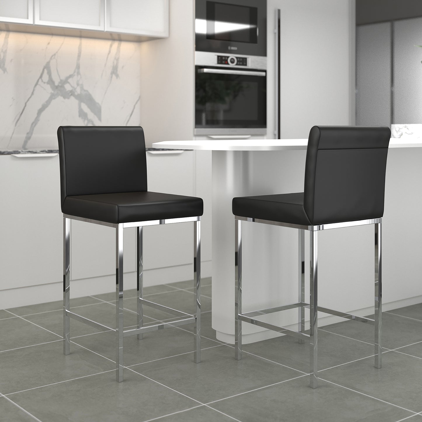 (PORTO BLACK- 2 PACK) - LEATHER COUNTER STOOLS