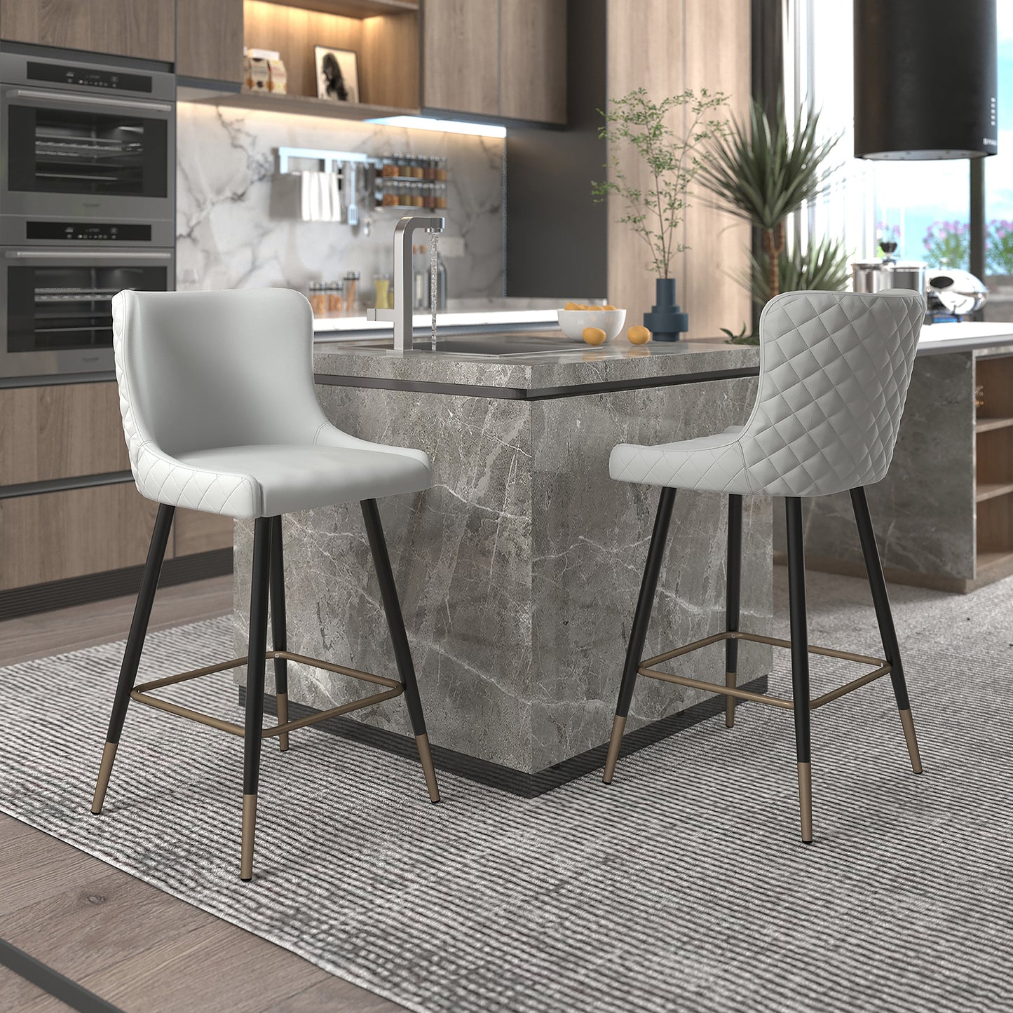 (XANDER LIGHT GREY- 2 PACK) - LEATHER COUNTER STOOLS