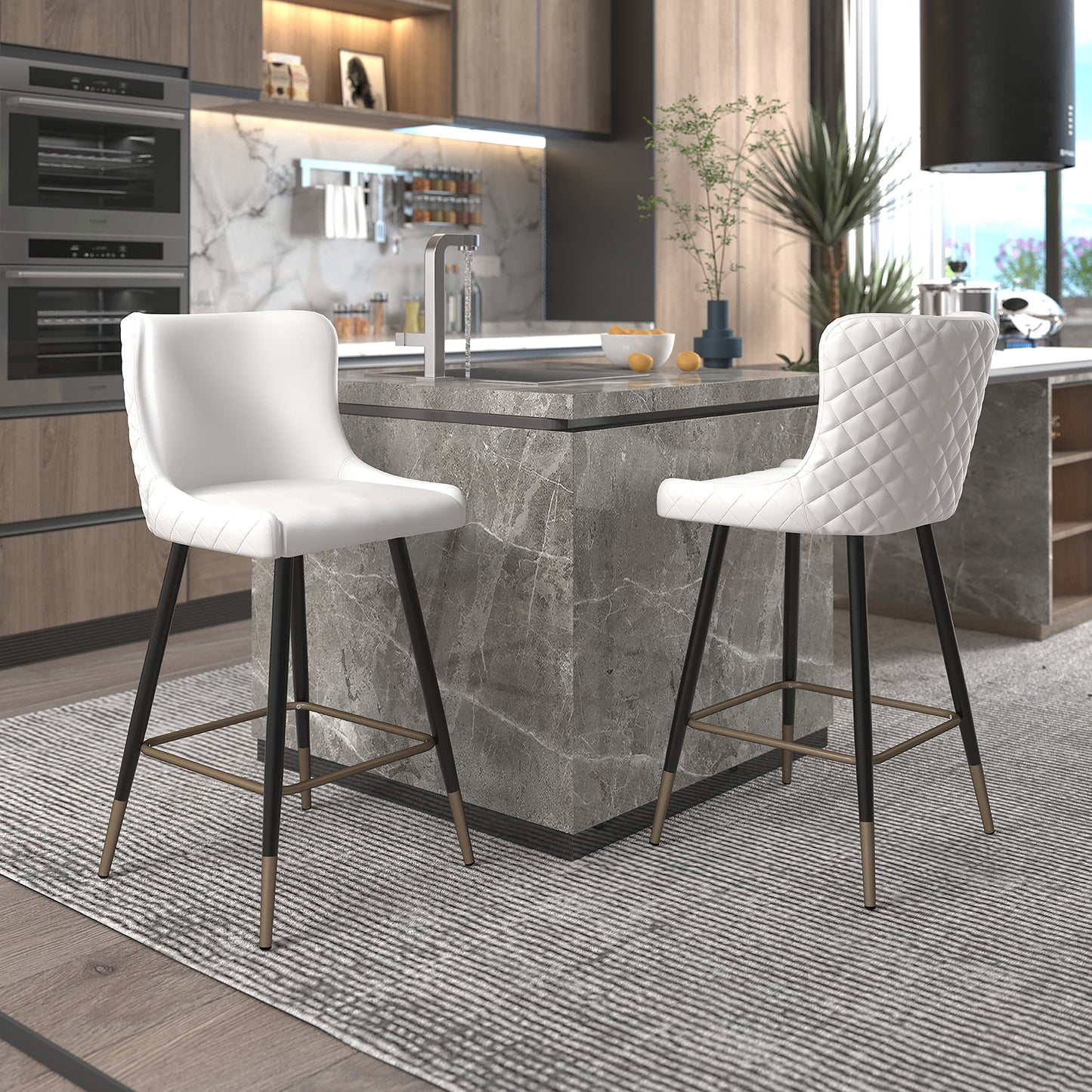 (XANDER WHITE- 2 PACK) - LEATHER COUNTER STOOLS