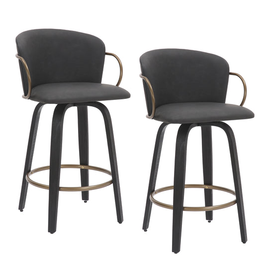 (LAWSON CHARCOAL- 2 PACK)- SWIVEL- LEATHER COUNTER STOOLS