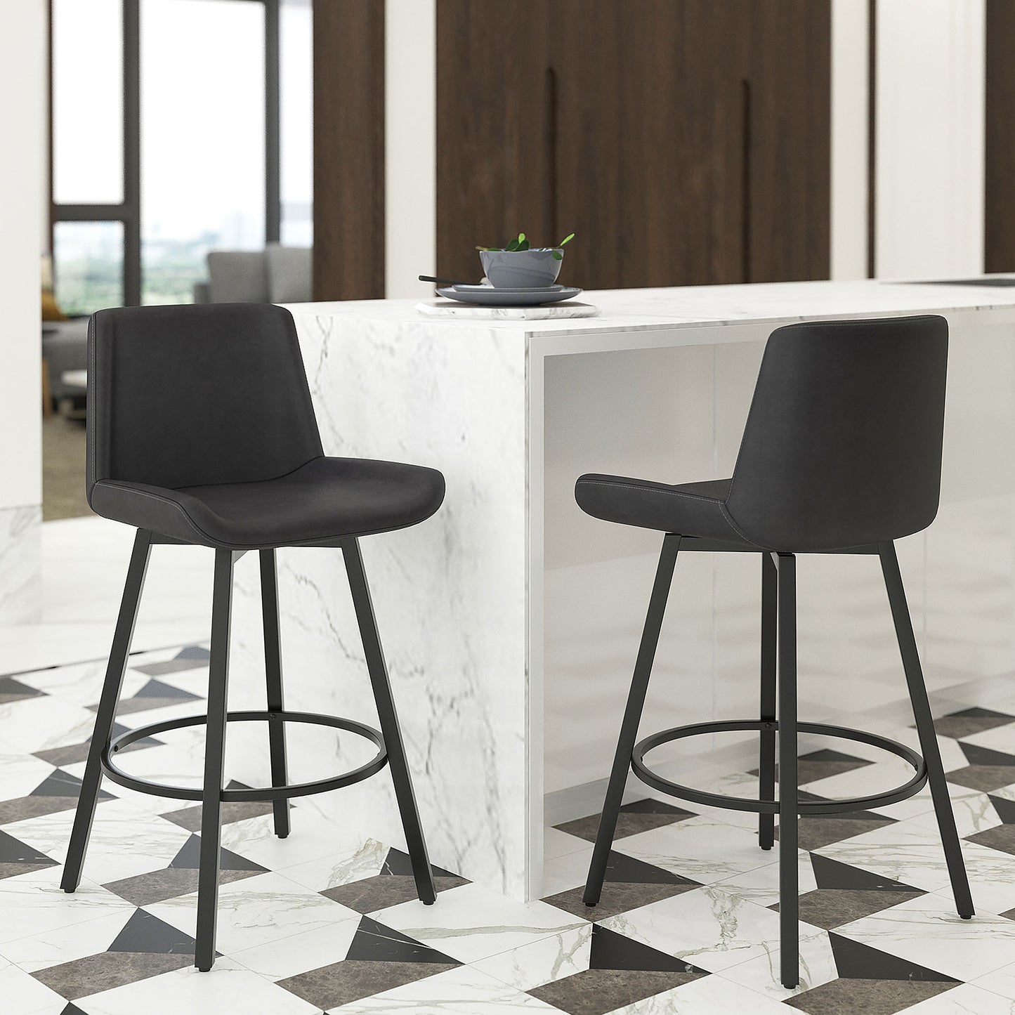(FERN CHARCOAL- 2 PACK)- LEATHER COUNTER STOOLS- out of stock until january 15, 2024